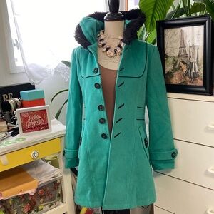 Michael Kors hooded coat. Color is similar to a teal blue/green.